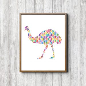 Geometric Watercolor Emu Silhouette