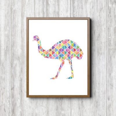 Geometric Watercolor Emu Silhouette