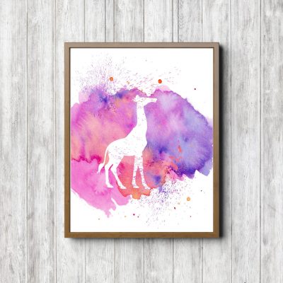 Pink Watercolor Giraffe Silhouette