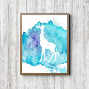 Turquoise Watercolor Giraffe Silhouette