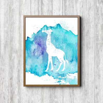 Turquoise Watercolor Giraffe Silhouette