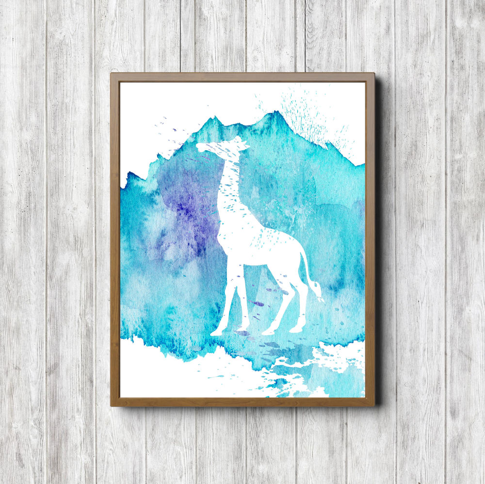 Turquoise Watercolor Giraffe Silhouette