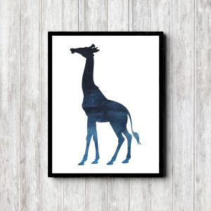 Blue Watercolor Giraffe Silhouette