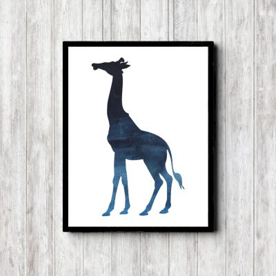 Blue Watercolor Giraffe Silhouette