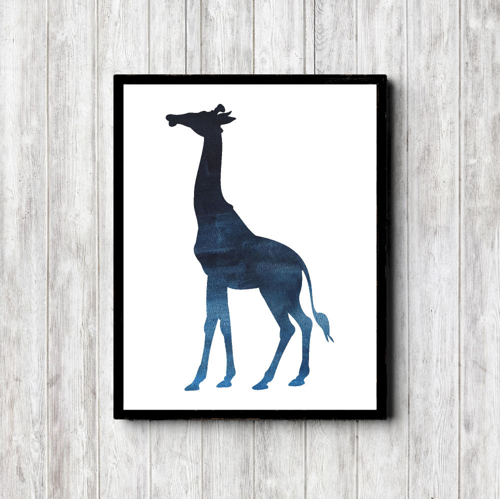 Blue Watercolor Giraffe Silhouette Printable