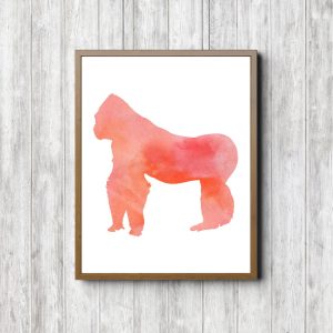Coral Watercolor Gorilla Silhouette
