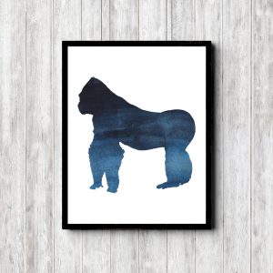 Blue Watercolor Gorilla Silhouette