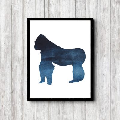 Blue Watercolor Gorilla Silhouette