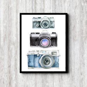 Grey & Blue Watercolor Cameras