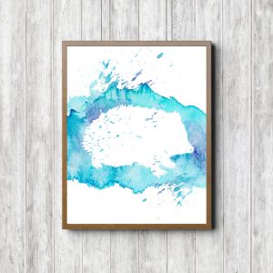 Blue Watercolor Hedgehog Silhouette