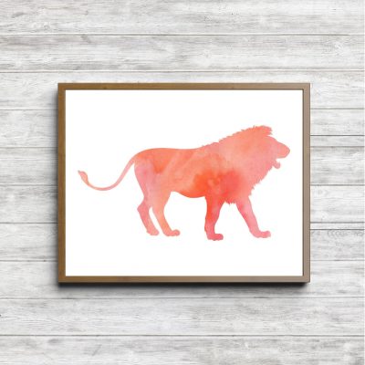 Coral Watercolor Lion Silhouette