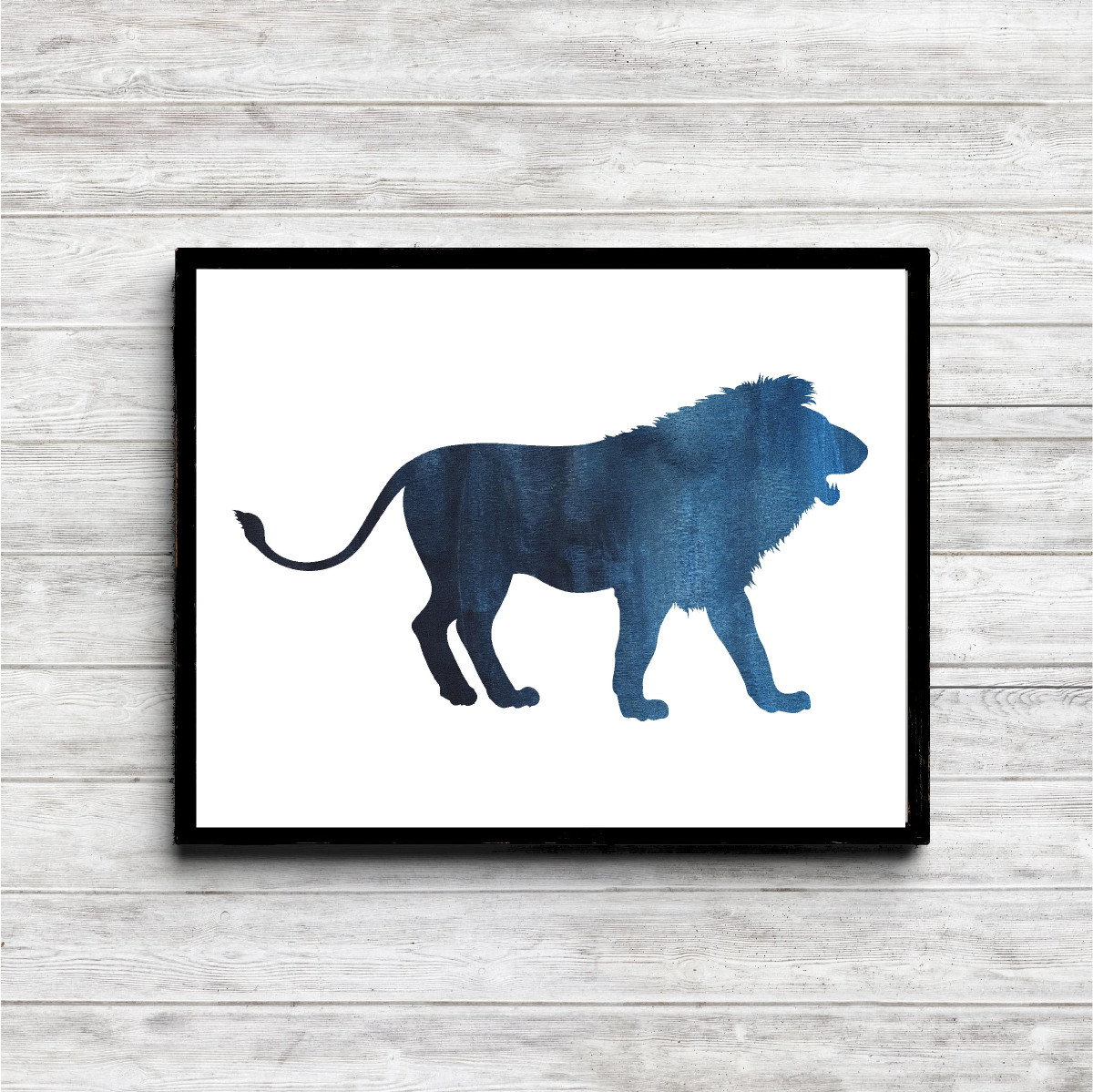 Blue Watercolor Lion Silhouette Printable