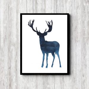 Blue Watercolor Deer Silhouette