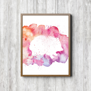 Pink Watercolor Hedgehog Silhouette