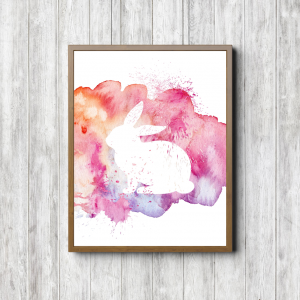 Pink Watercolor Bunny Silhouette