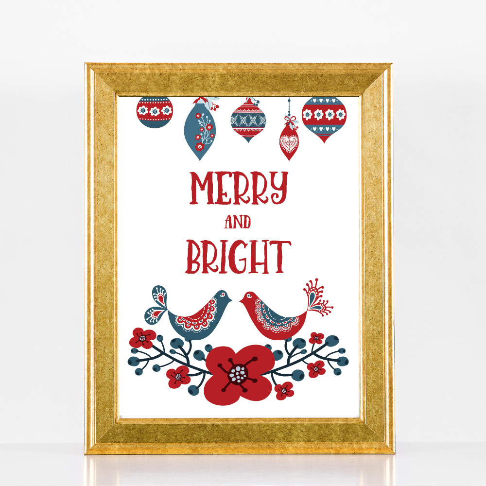 Merry And Bright Birds Printable
