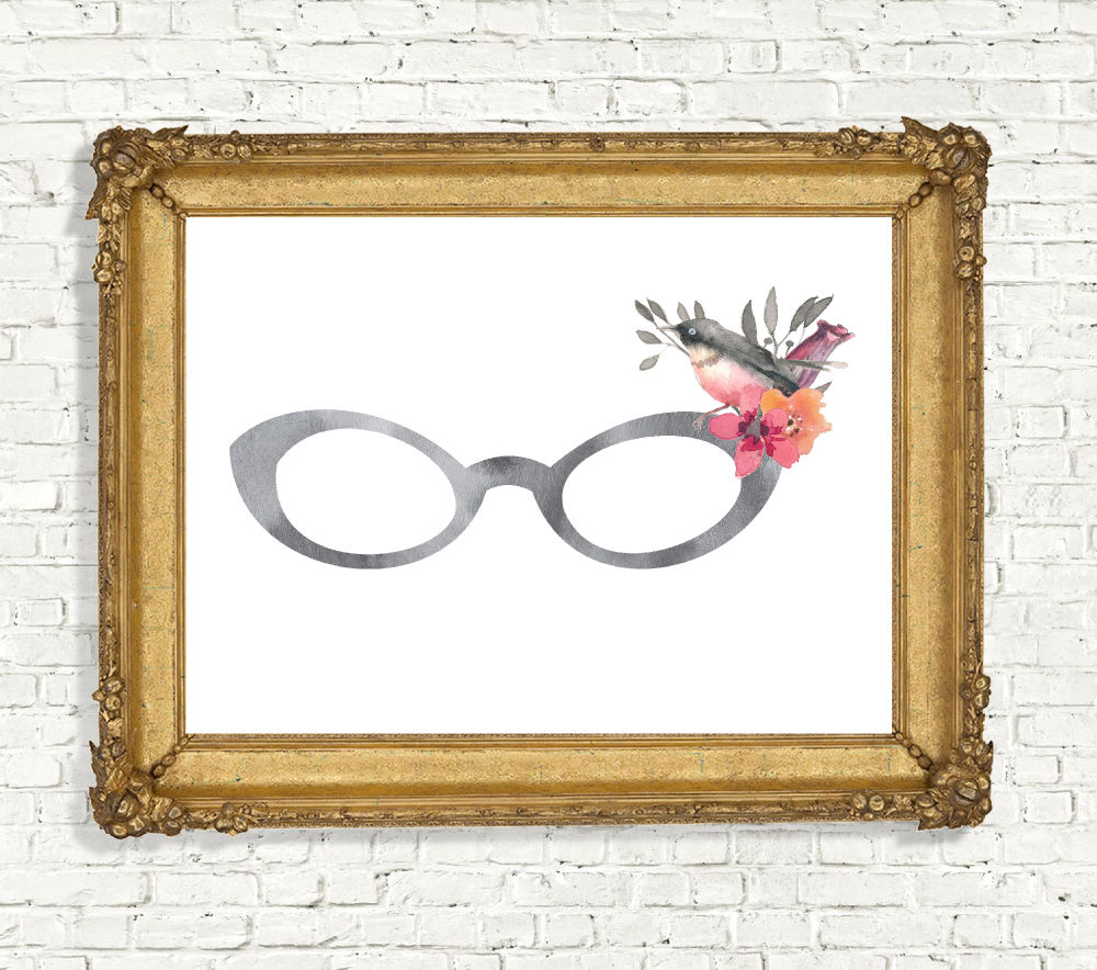 Flowers & Bird Gray Spectacles Printable
