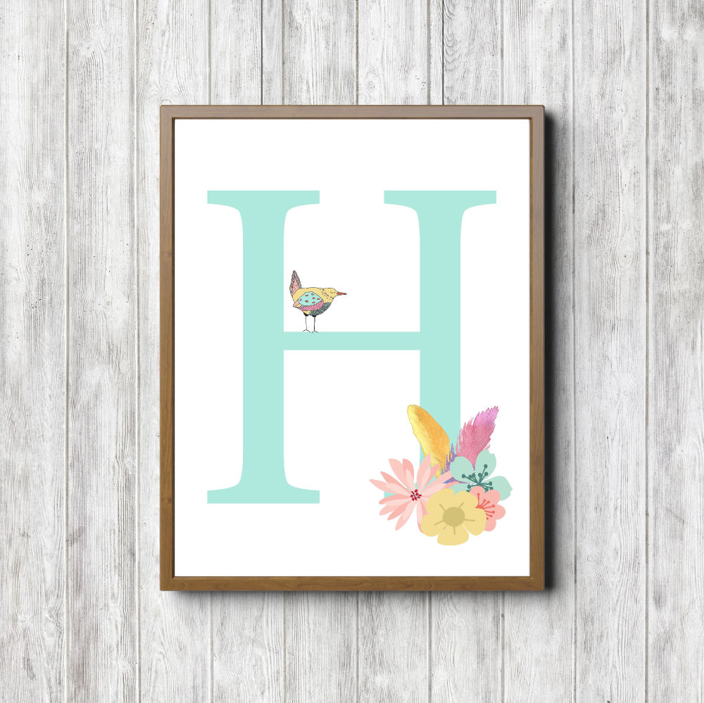 Letter H – Flowers & Bird