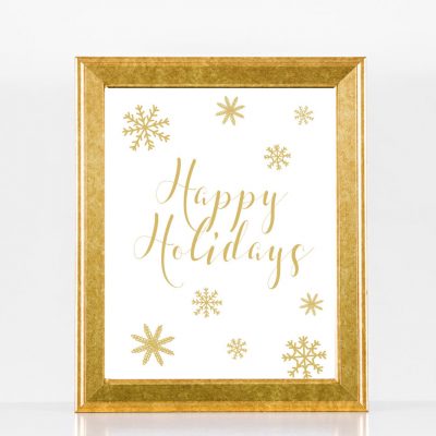 Happy Holidays - Gold Snowflakes