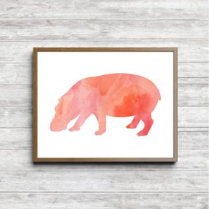 Coral Watercolor Hippo Silhouette