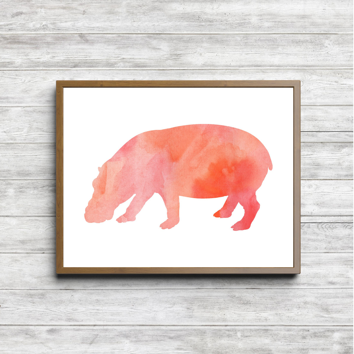 Coral Watercolor Hippo Silhouette Printable