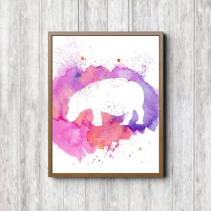 Pink Watercolor Hippo Silhouette