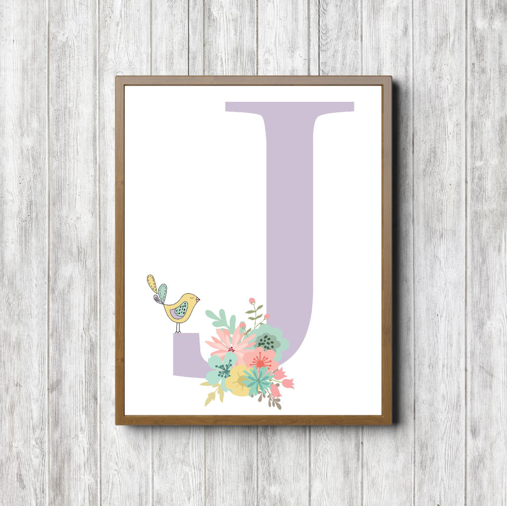 Letter J – Flowers & Bird