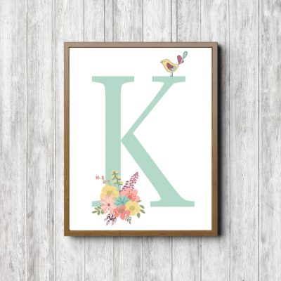 Letter K - Flowers & Bird