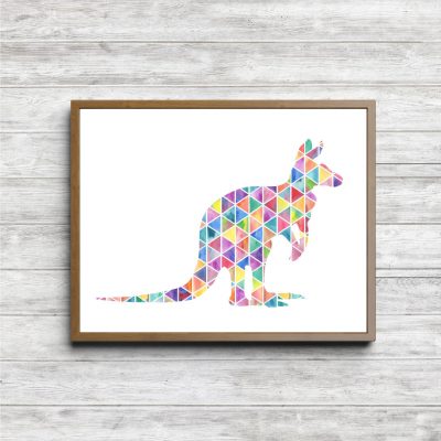 Geometric Watercolor Kangaroo Silhouette