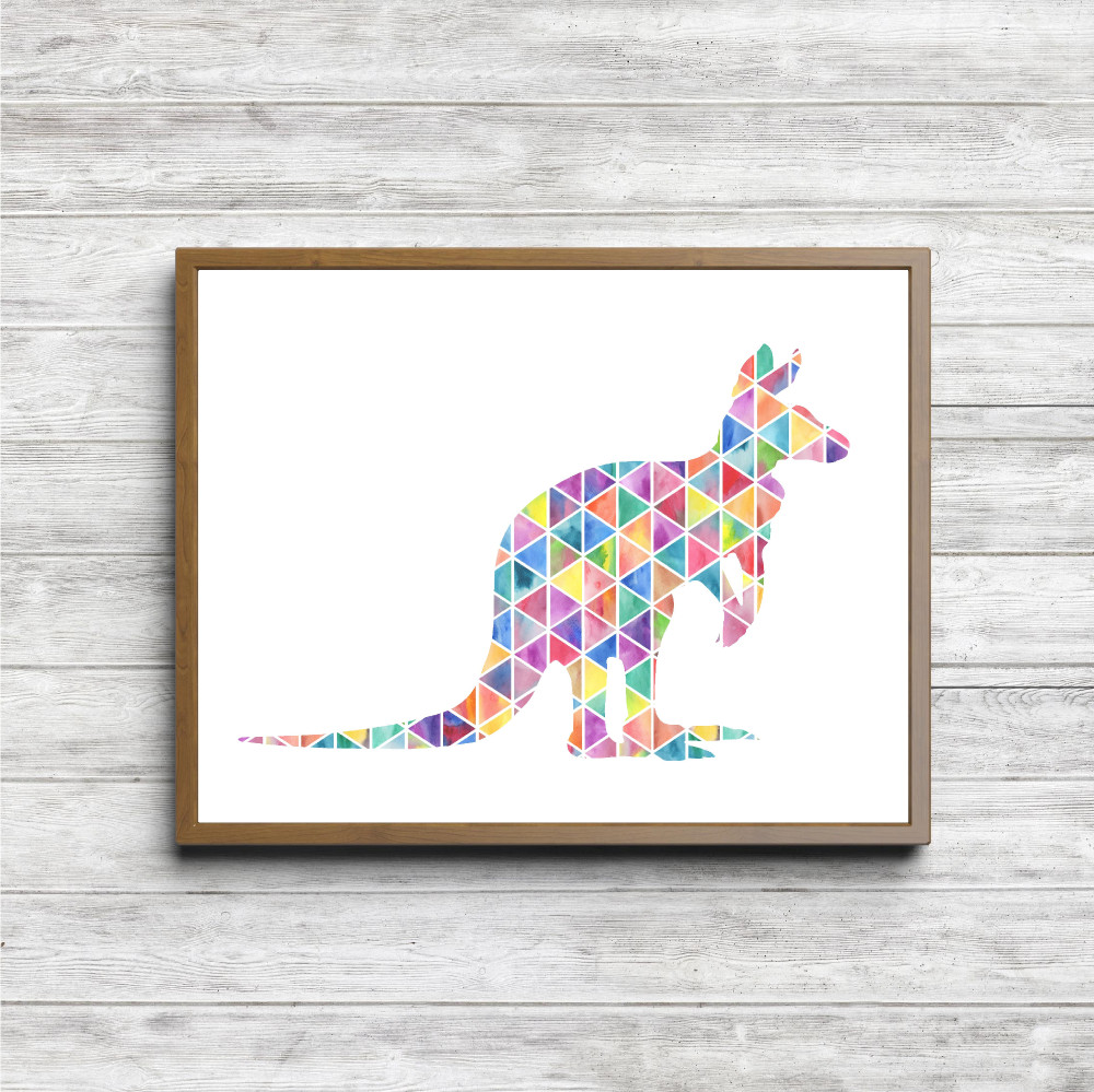 Geometric Watercolor Kangaroo Silhouette Printable