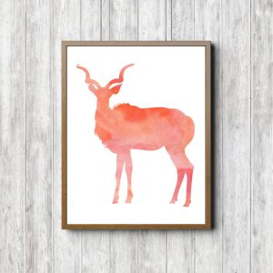 Coral Watercolor Kudu Silhouette