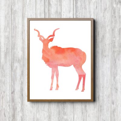Coral Watercolor Kudu Silhouette