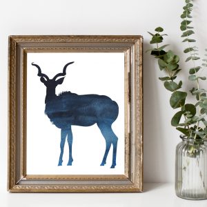 Blue Watercolor Kudu Silhouette
