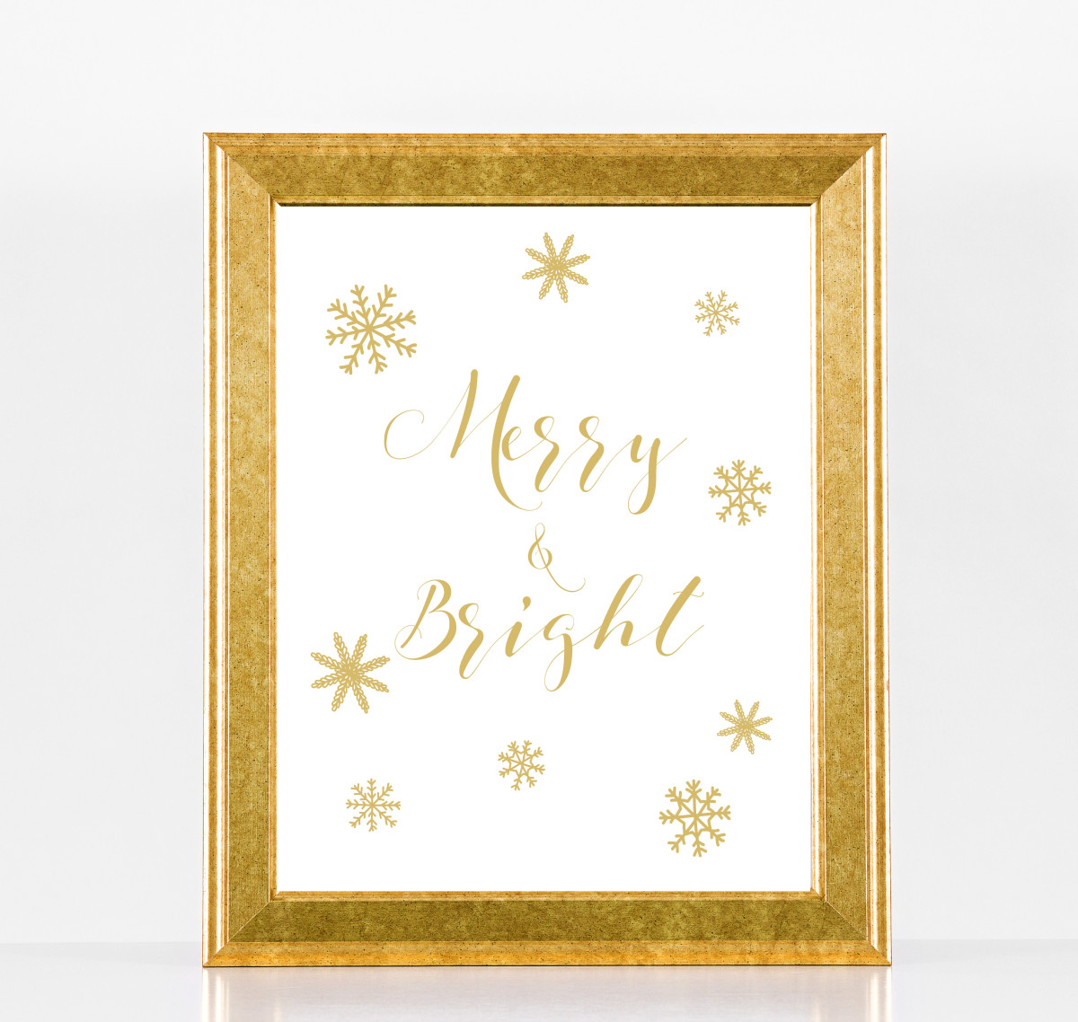 Merry And Bright Gold Snowflakes Printable