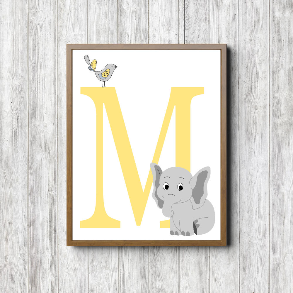 Letter M – Elephant & Bird Printable