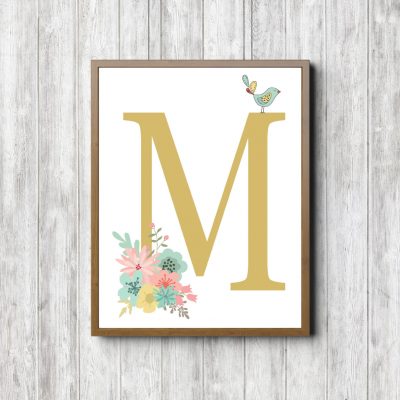 Letter M - Flowers & Bird