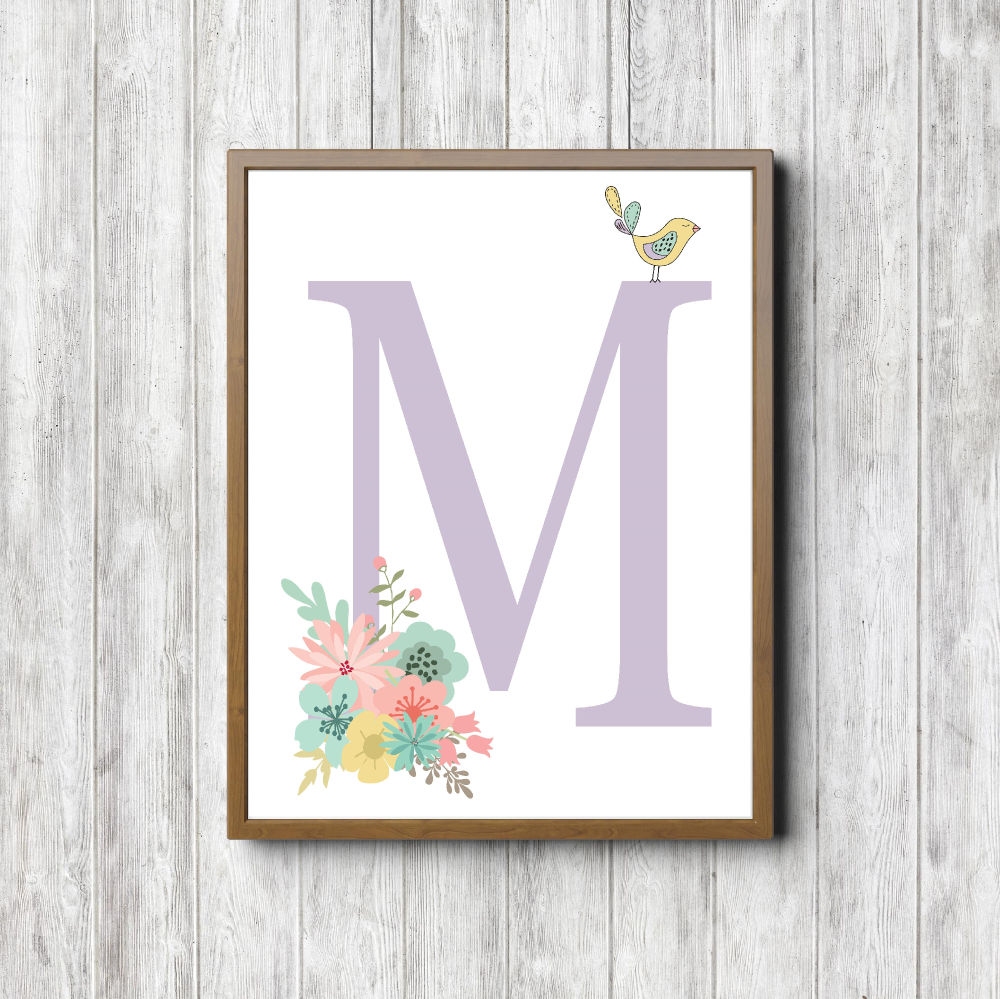 Letter M – Bouquet & Bird Printable