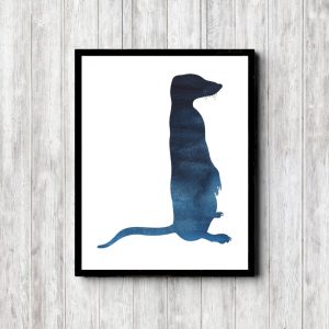 Blue Watercolor Meerkat Silhouette
