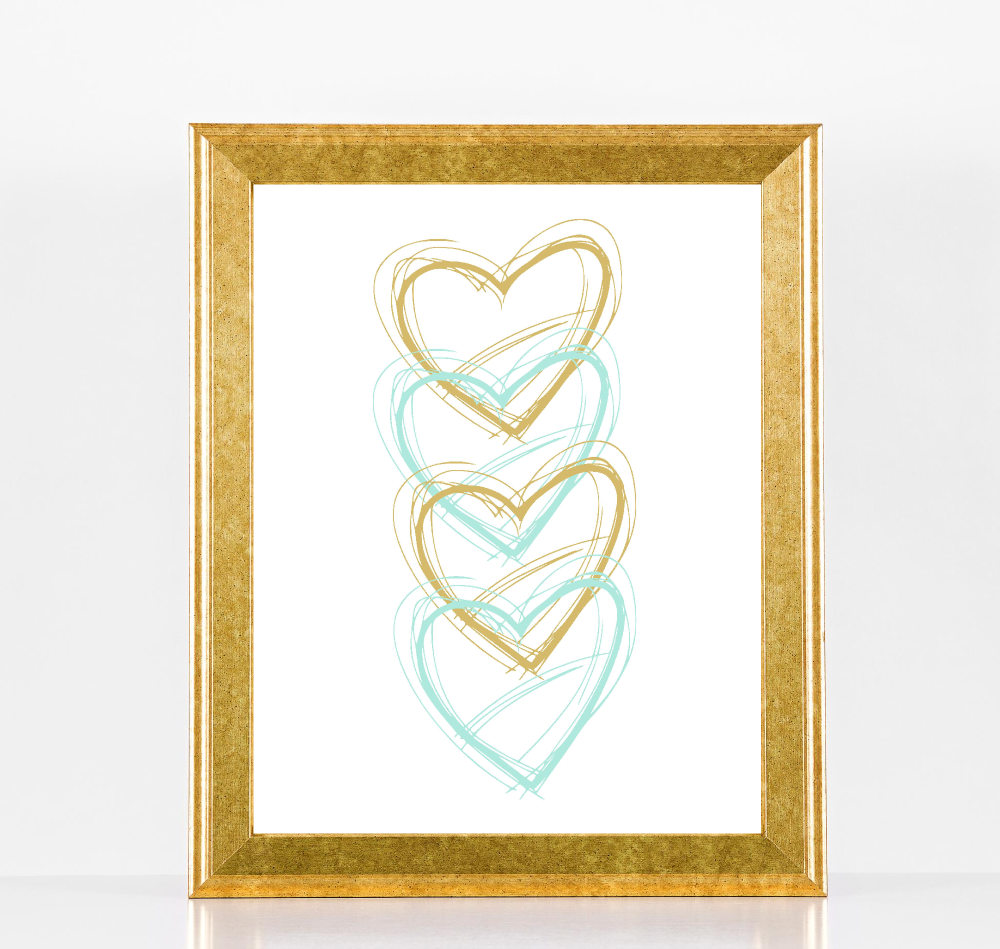 Mint And Gold Hearts Printable