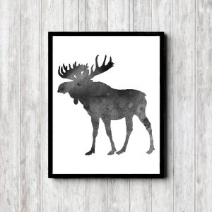 Black Watercolor Moose Silhouette