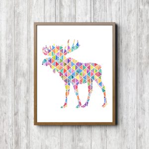 Geometric Watercolor Moose Silhouette