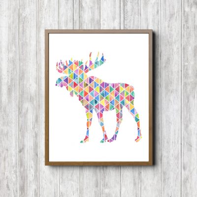 Geometric Watercolor Moose Silhouette