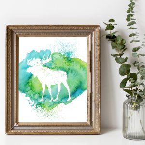 Green Watercolor Moose Silhouette