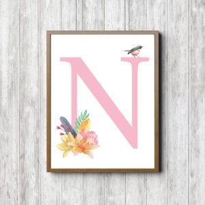 Letter N - Flowers & Bird