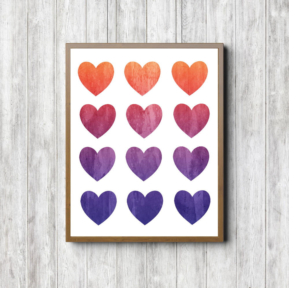Orange & Purple Ombre Hearts Printable