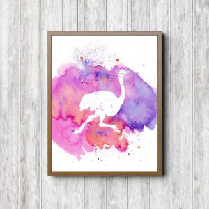 Pink Watercolor Ostrich Silhouette