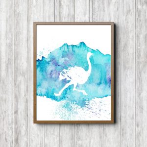 Turquoise Watercolor Ostrich Silhouette