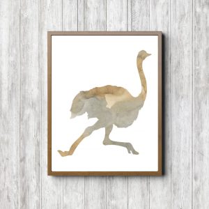Beige Watercolor Ostrich Silhouette