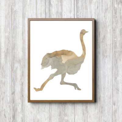 Beige Watercolor Ostrich Silhouette