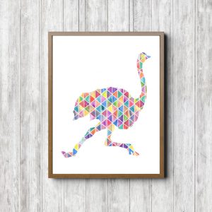 Geometric Watercolor Ostrich Silhouette